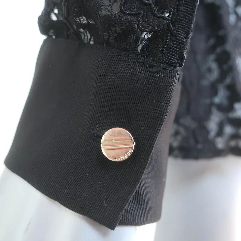 Ted Baker Spitzen-Bluse mit Knopfleiste Schwarz Größe 2 Langarm Oberteil