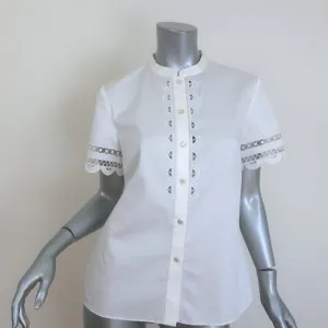 Temperley Spitzenbesetztes Knopfhemd Weiß Baumwolle Größe US 6 Kurzarm Top