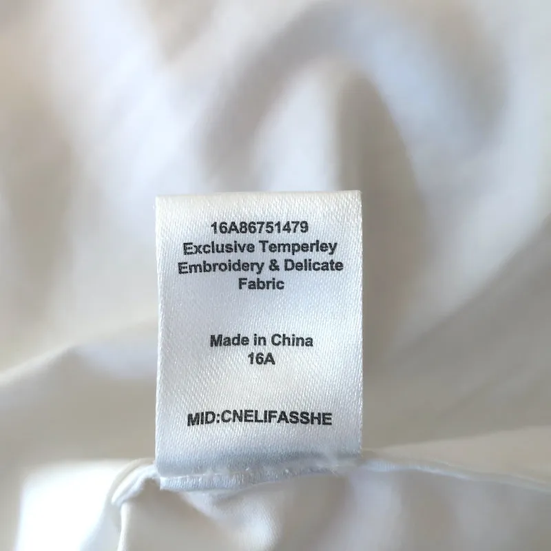 Temperley Spitzenbesetztes Knopfhemd Weiß Baumwolle Größe US 6 Kurzarm Top