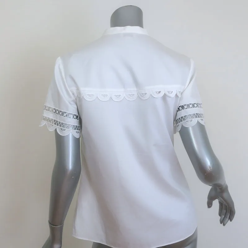 Temperley Spitzenbesetztes Knopfhemd Weiß Baumwolle Größe US 6 Kurzarm Top