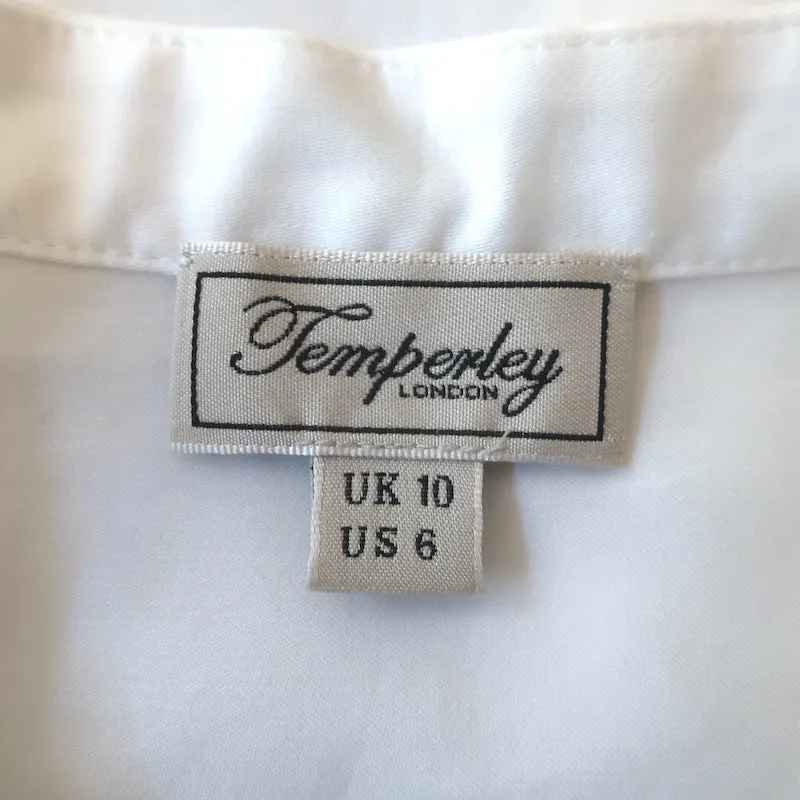 Temperley Spitzenbesetztes Knopfhemd Weiß Baumwolle Größe US 6 Kurzarm Top