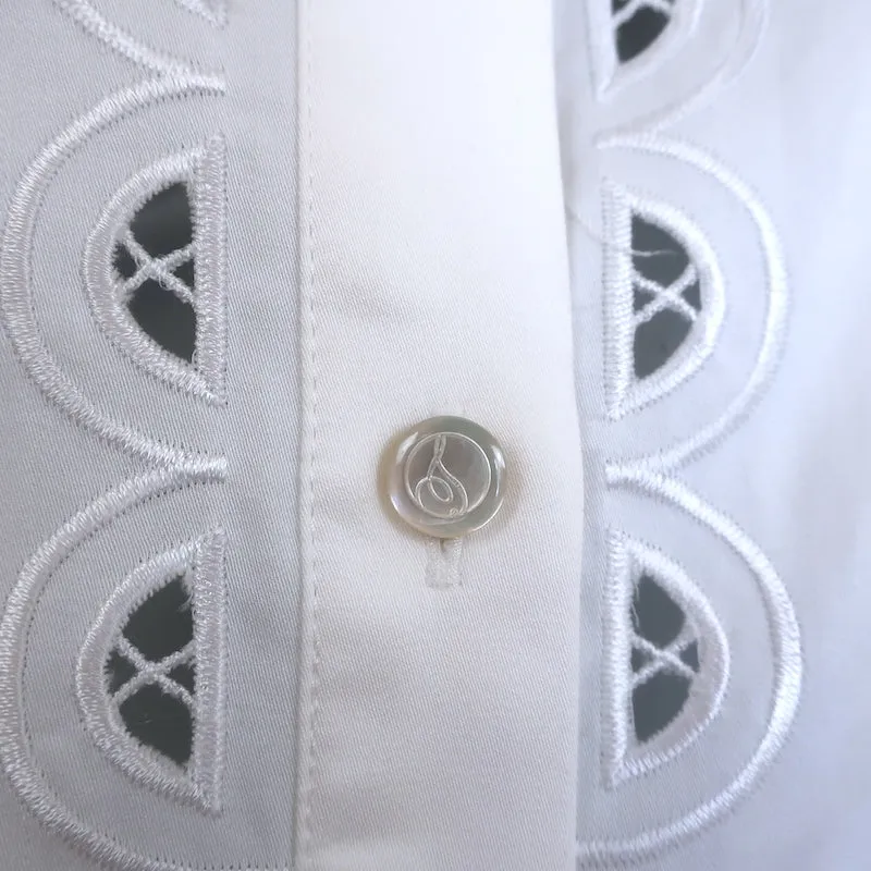 Temperley Spitzenbesetztes Knopfhemd Weiß Baumwolle Größe US 6 Kurzarm Top
