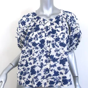 THE GREAT Die Bluse mit Puffärmeln in Größe 1 und floralem Druck in Weiß/Blau