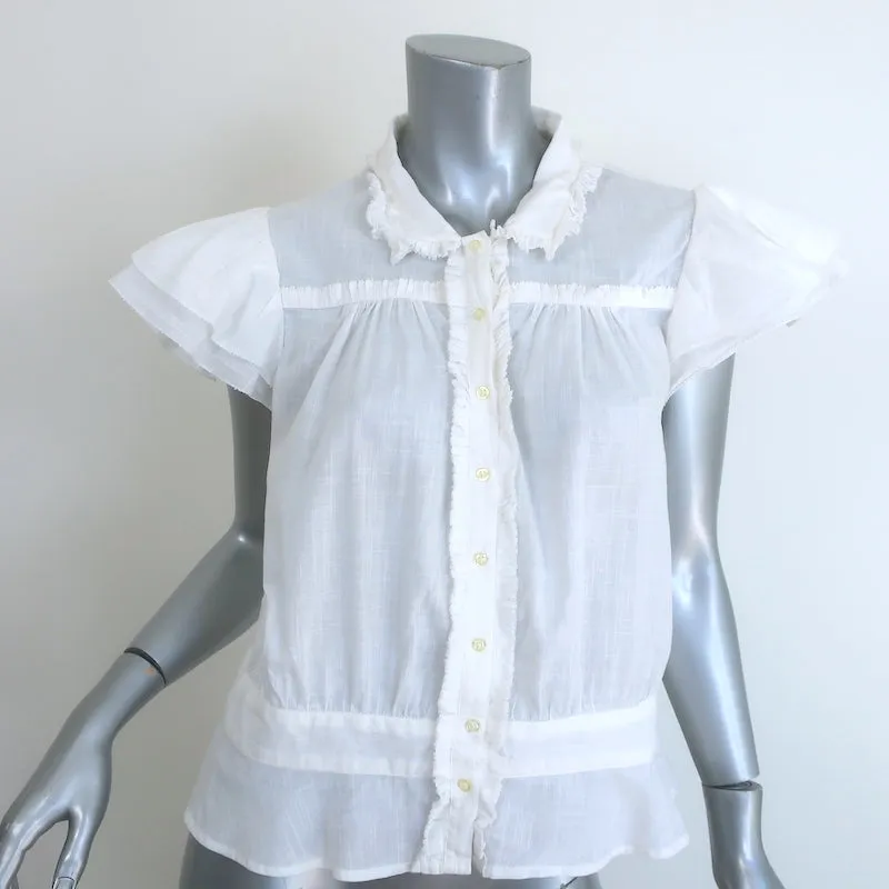 THE GREAT Die Gardenia Top Weiße Rüschenbaumwolle Größe 3 Knopfbluse