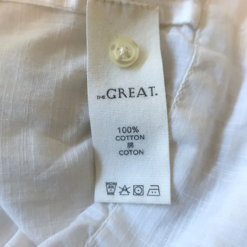 THE GREAT Die Gardenia Top Weiße Rüschenbaumwolle Größe 3 Knopfbluse