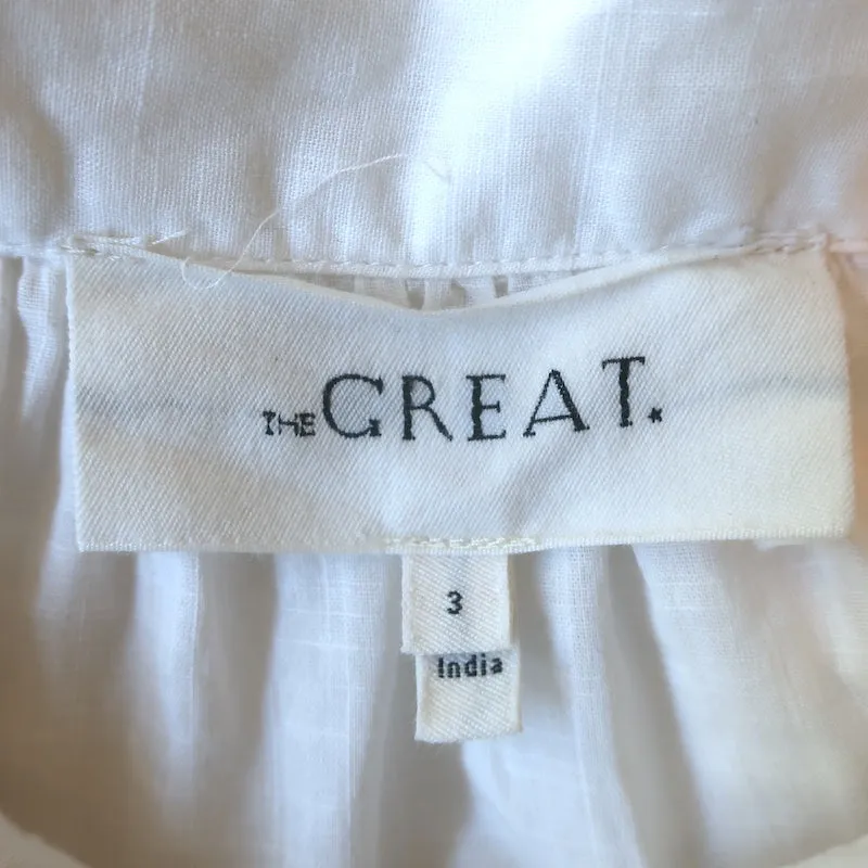 THE GREAT Die Gardenia Top Weiße Rüschenbaumwolle Größe 3 Knopfbluse