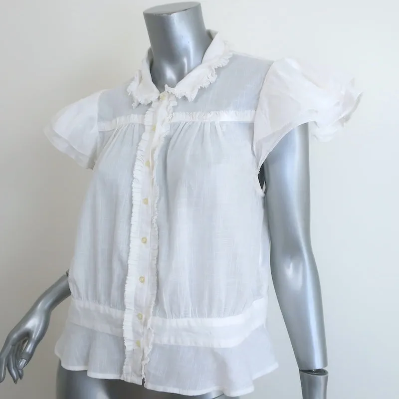 THE GREAT Die Gardenia Top Weiße Rüschenbaumwolle Größe 3 Knopfbluse