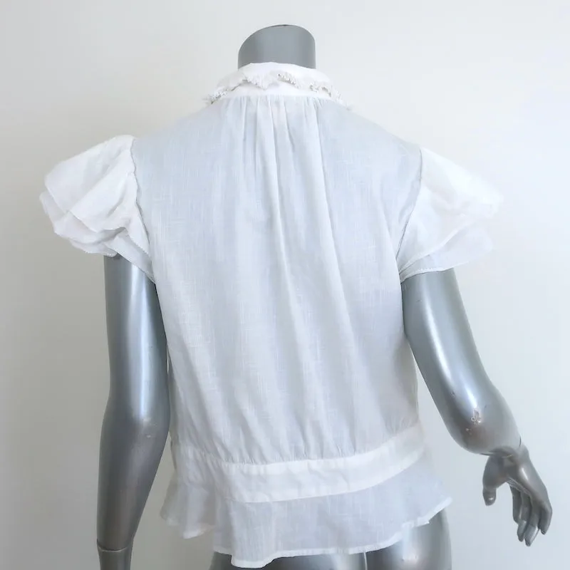 THE GREAT Die Gardenia Top Weiße Rüschenbaumwolle Größe 3 Knopfbluse