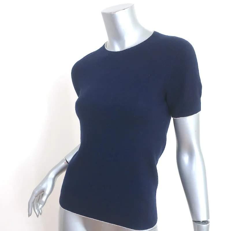 The Row Kurzarm-Strickpullover mit Marineblauen Kanten in Größe S