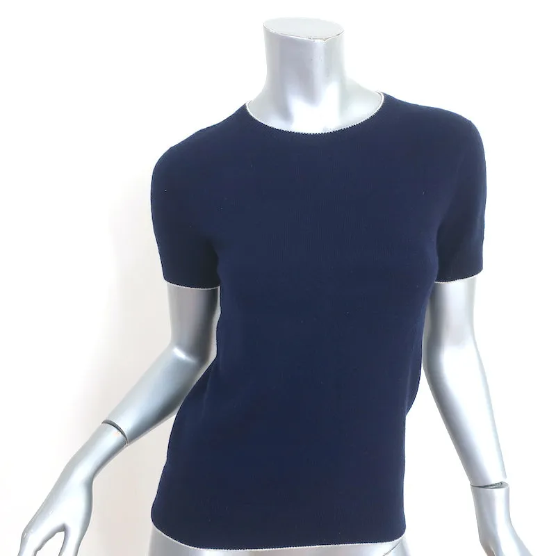 The Row Kurzarm-Strickpullover mit Marineblauen Kanten in Größe S