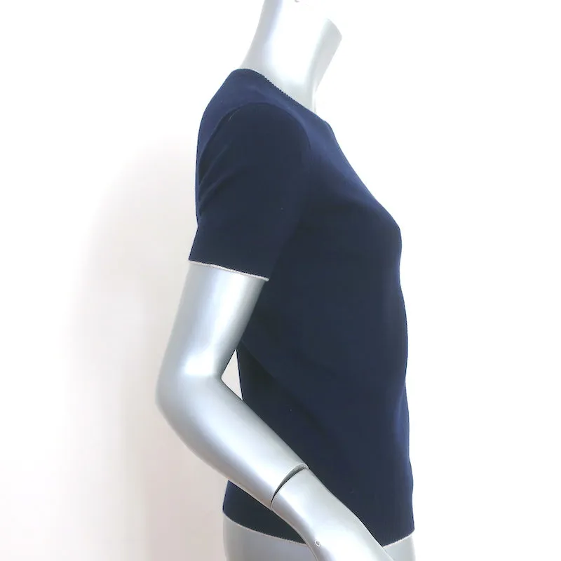 The Row Kurzarm-Strickpullover mit Marineblauen Kanten in Größe S