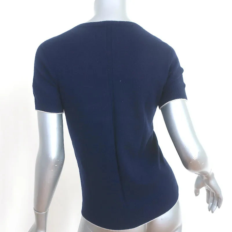The Row Kurzarm-Strickpullover mit Marineblauen Kanten in Größe S