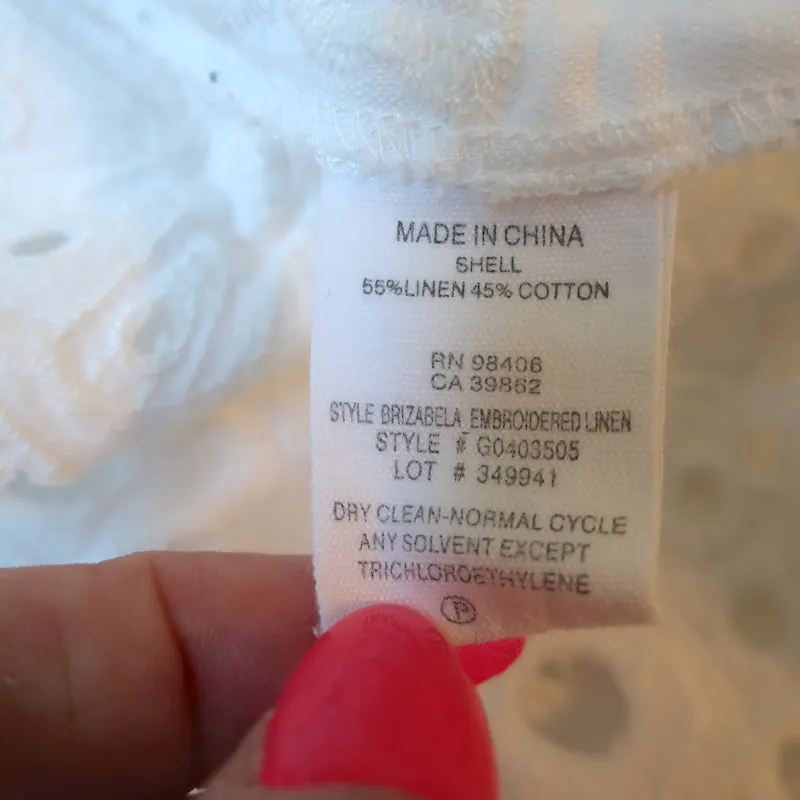 Theorie Bluse Brizabela Weiß Bestickte Leinen Größe Mittel Glockenärmel Top