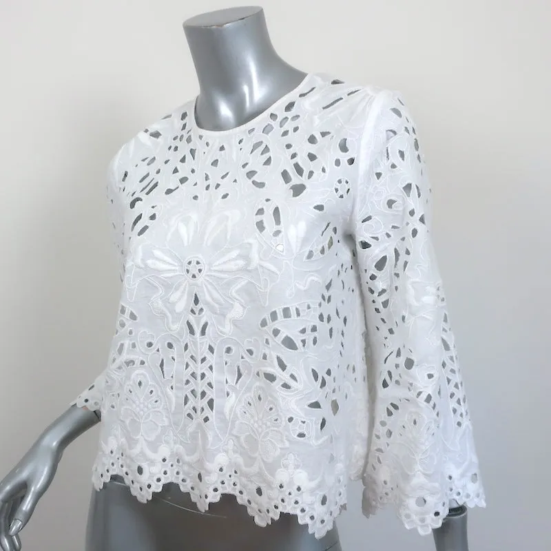 Theorie Bluse Brizabela Weiß Bestickte Leinen Größe Mittel Glockenärmel Top