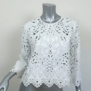 Theorie Bluse Brizabela Weiß Bestickte Leinen Größe Mittel Glockenärmel Top