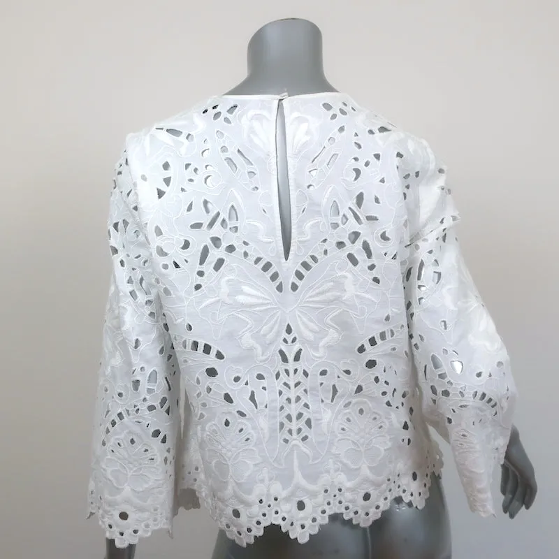 Theorie Bluse Brizabela Weiß Bestickte Leinen Größe Mittel Glockenärmel Top
