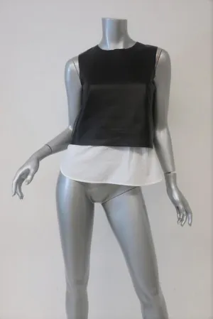 Theory Hodal L Leder-Applikation Top Schwarz/Weiß Größe Petite Ärmellose Bluse