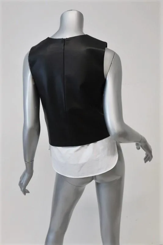 Theory Hodal L Leder-Applikation Top Schwarz/Weiß Größe Petite Ärmellose Bluse