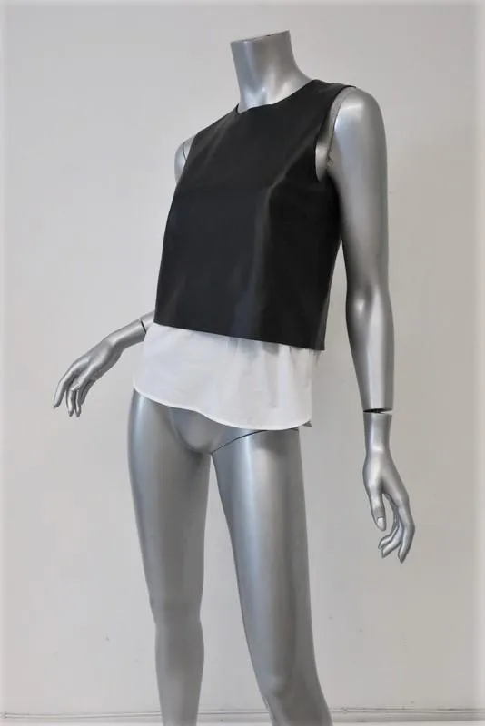 Theory Hodal L Leder-Applikation Top Schwarz/Weiß Größe Petite Ärmellose Bluse
