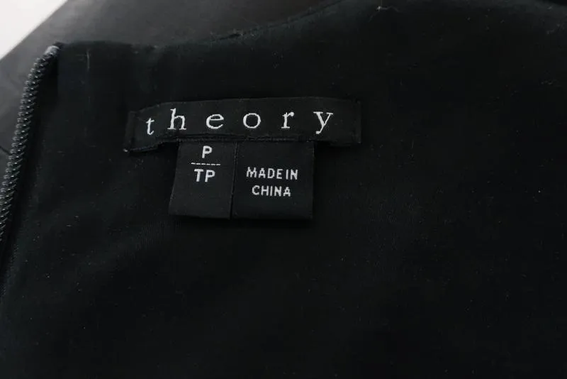 Theory Hodal L Leder-Applikation Top Schwarz/Weiß Größe Petite Ärmellose Bluse