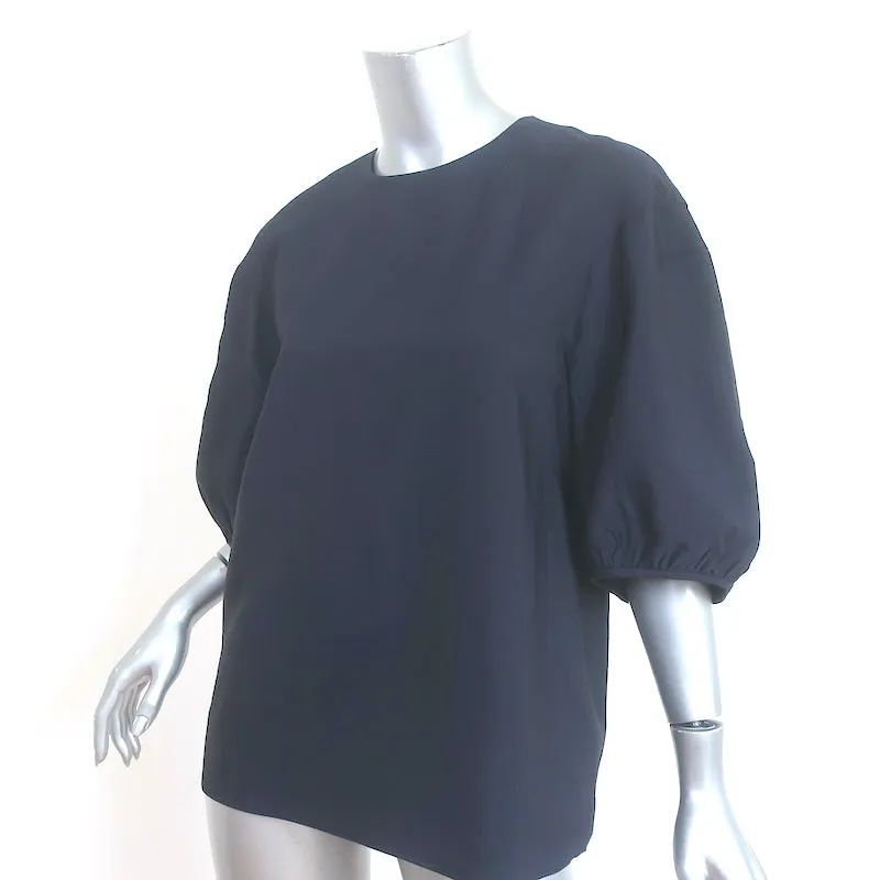 Tibi Ballonärmel-Bluse Marineblau Krepp Größe 6 Rundhalsbluse