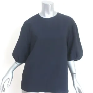 Tibi Ballonärmel-Bluse Marineblau Krepp Größe 6 Rundhalsbluse