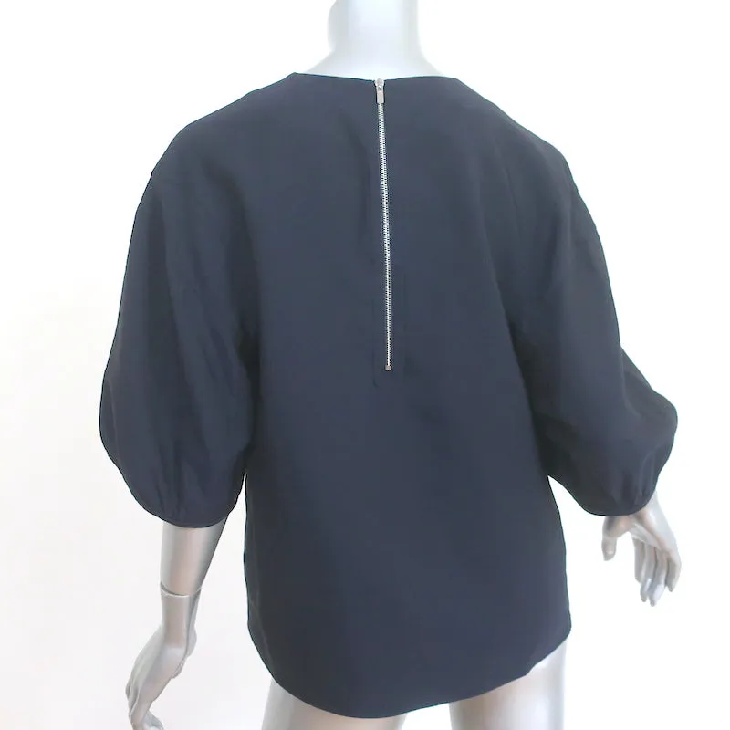 Tibi Ballonärmel-Bluse Marineblau Krepp Größe 6 Rundhalsbluse