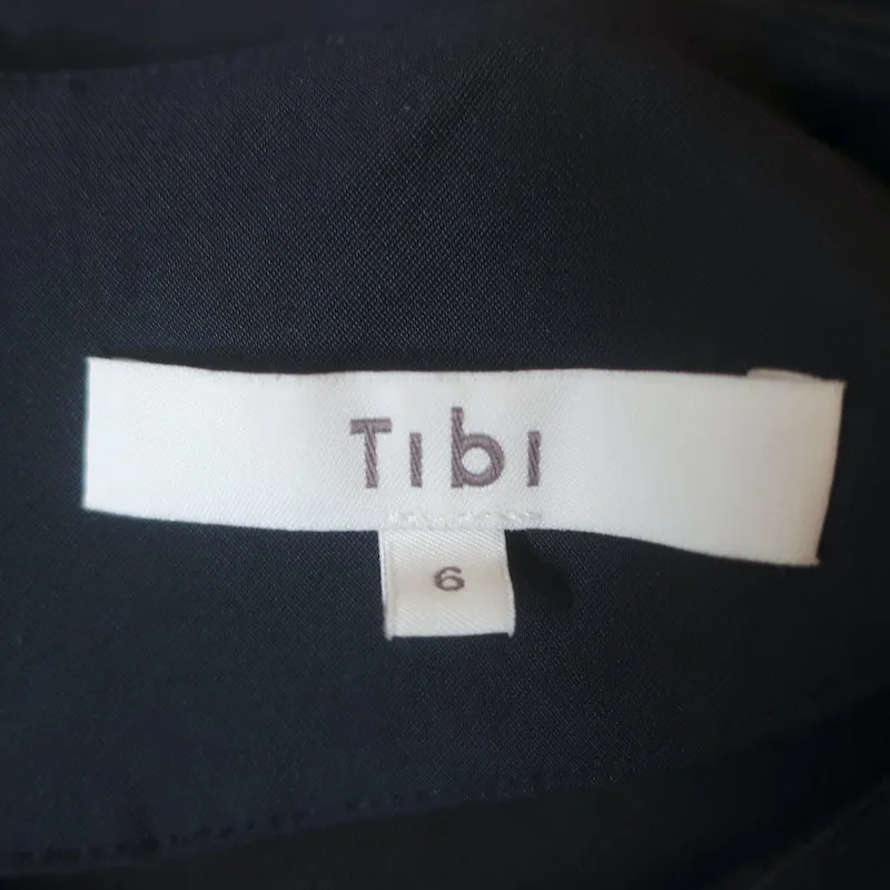 Tibi Ballonärmel-Bluse Marineblau Krepp Größe 6 Rundhalsbluse