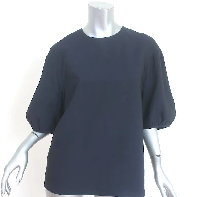 Tibi Ballonärmel-Bluse Marineblau Krepp Größe 6 Rundhalsbluse