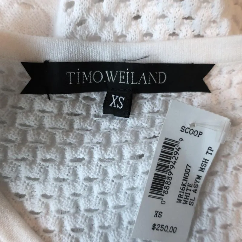Timo Weiland Asymmetrisches Top Weiß Mesh Strick Größe Extra Small NEU