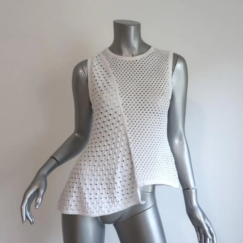 Timo Weiland Asymmetrisches Top Weiß Mesh Strick Größe Extra Small NEU