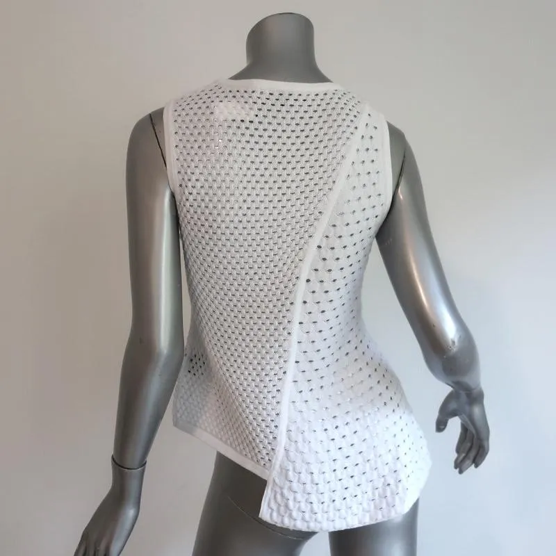 Timo Weiland Asymmetrisches Top Weiß Mesh Strick Größe Extra Small NEU