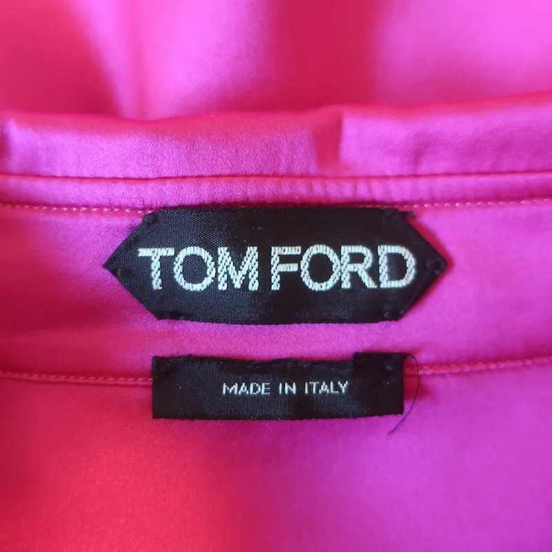 Tom Ford Übergroßes Satinhemd Knallrosa Seidenmix Größe 42 Langarmbluse