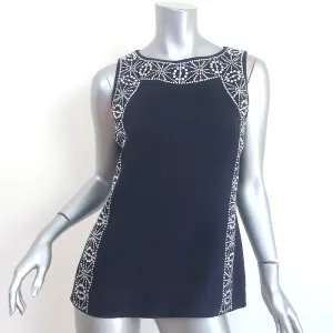 Tory Burch Bluse ohne Ärmel in Marineblau mit Kristallverzierungen aus Leinen in Größe 4