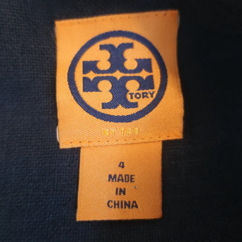 Tory Burch Bluse ohne Ärmel in Marineblau mit Kristallverzierungen aus Leinen in Größe 4