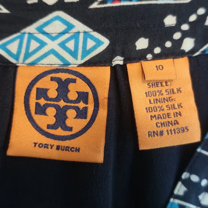 Tory Burch Ärmellose Bluse Blaue Bedruckte Seide Größe 10