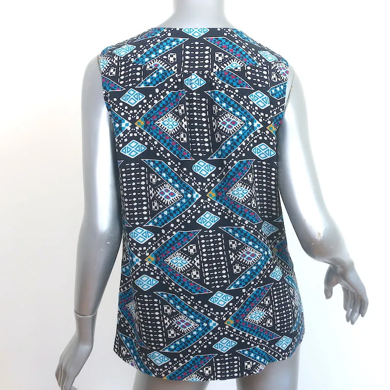 Tory Burch Ärmellose Bluse Blaue Bedruckte Seide Größe 10