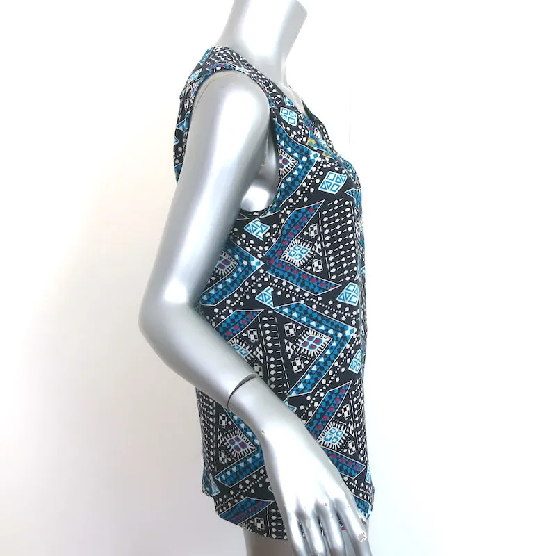 Tory Burch Ärmellose Bluse Blaue Bedruckte Seide Größe 10
