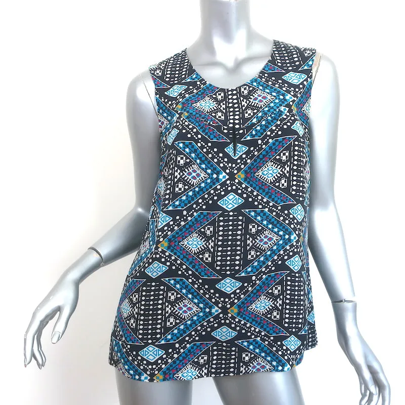 Tory Burch Ärmellose Bluse Blaue Bedruckte Seide Größe 10