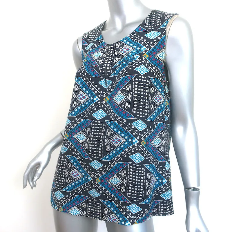 Tory Burch Ärmellose Bluse Blaue Bedruckte Seide Größe 10