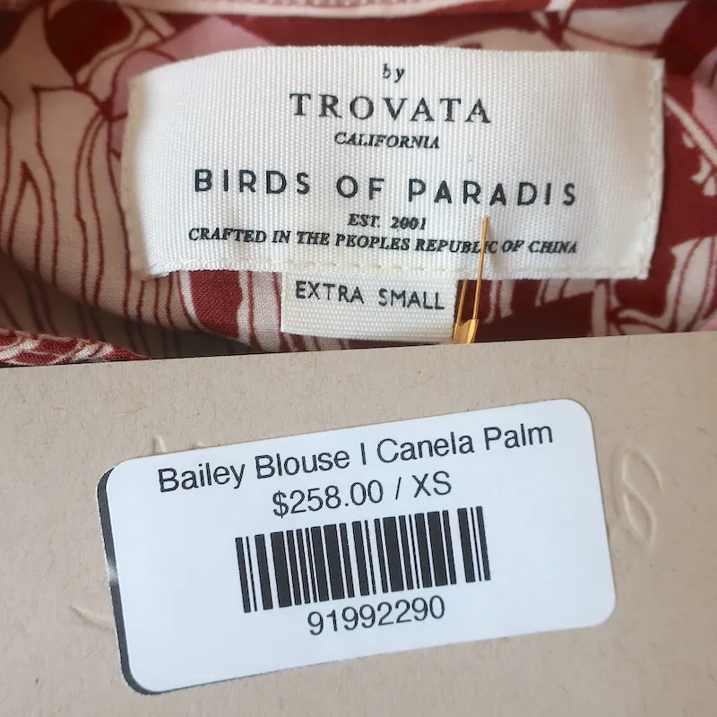 Trovata Birds of Paradise Bluse Bailey Canela Palmenprint Größe Extra Small NEU