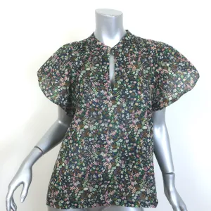 Trovata Birds Of Paradise Brett Ärmelbluse mit Flatterärmeln Marine Blumenprint Größe M