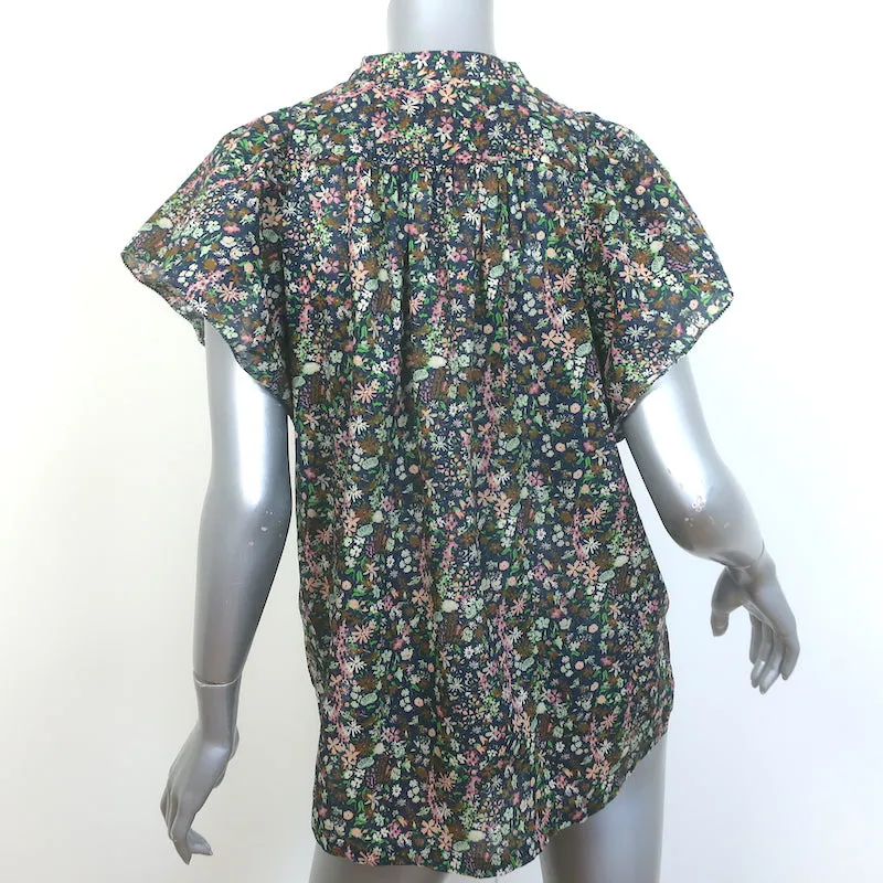 Trovata Birds Of Paradise Brett Ärmelbluse mit Flatterärmeln Marine Blumenprint Größe M
