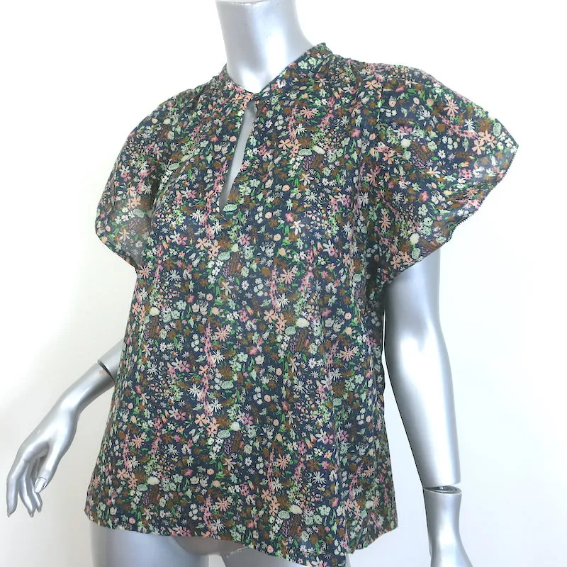 Trovata Birds Of Paradise Brett Ärmelbluse mit Flatterärmeln Marine Blumenprint Größe M