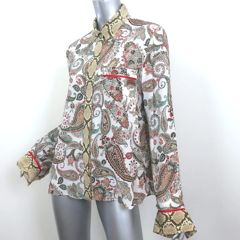 TWP Boyfriend PJ Hemd Paisley & Schlangenhaut Druck Seide Größe Large Langarm Top