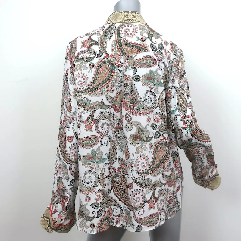 TWP Boyfriend PJ Hemd Paisley & Schlangenhaut Druck Seide Größe Large Langarm Top