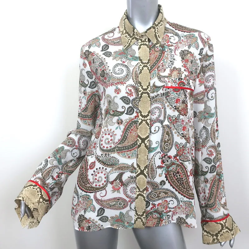 TWP Boyfriend PJ Hemd Paisley & Schlangenhaut Druck Seide Größe Large Langarm Top
