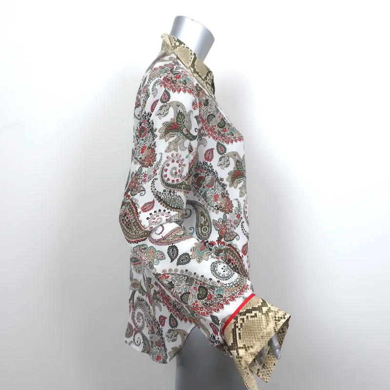 TWP Boyfriend PJ Hemd Paisley & Schlangenhaut Druck Seide Größe Large Langarm Top