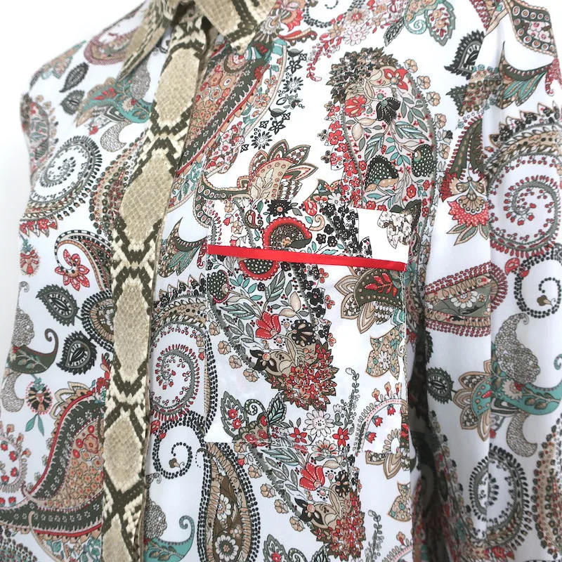 TWP Boyfriend PJ Hemd Paisley & Schlangenhaut Druck Seide Größe Large Langarm Top