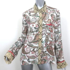 TWP Boyfriend PJ Hemd Paisley & Schlangenhaut Druck Seide Größe Large Langarm Top
